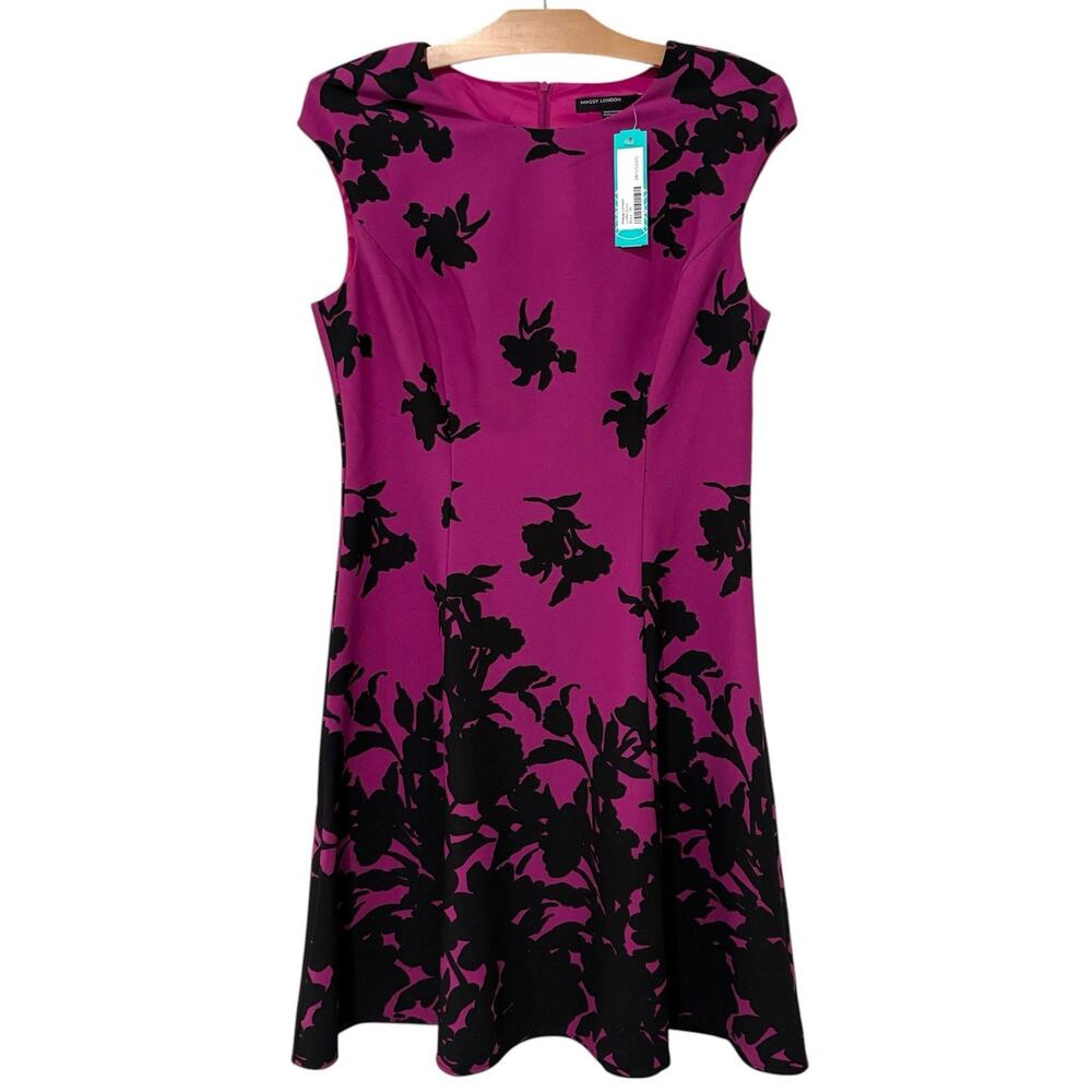 Maggy London | Dress Sleeveless Floral Pink Black Knee Length NWT- Size 10